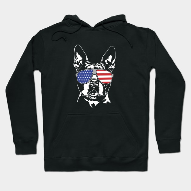 Patriotic Boston Terrier with American Flag sunglasses Hoodie by wilsigns